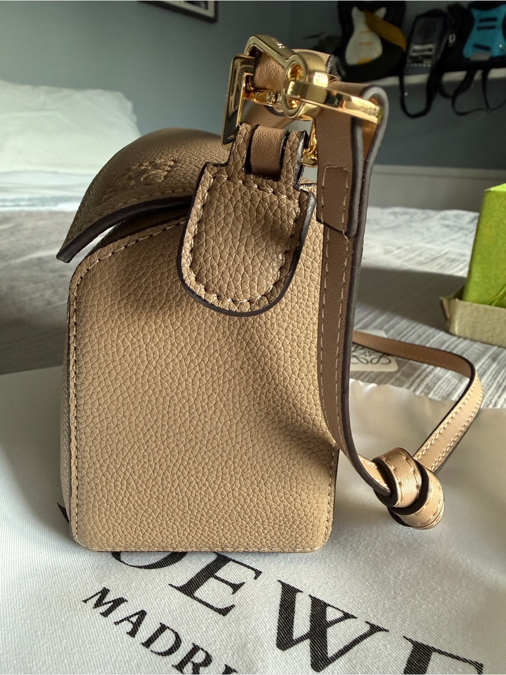 Taupe Geometric Leather Crossbody Bag / Puzzle Bag - Picture 6 of 13